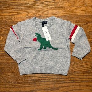NWT Janie & Jack Boys Dinosaur Grey Crewneck Sweater 18-24 months VDay